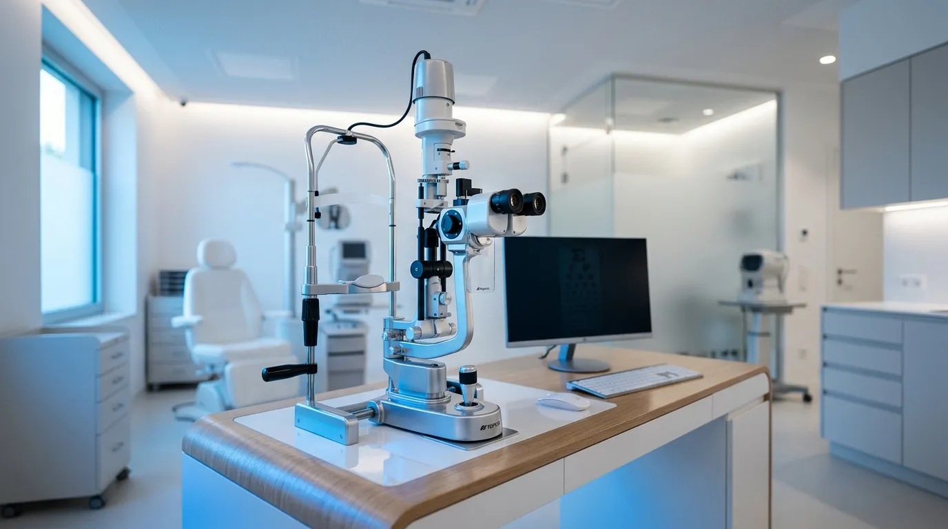 Equipamento de oftalmologia — lâmpada de fenda num consultório moderno